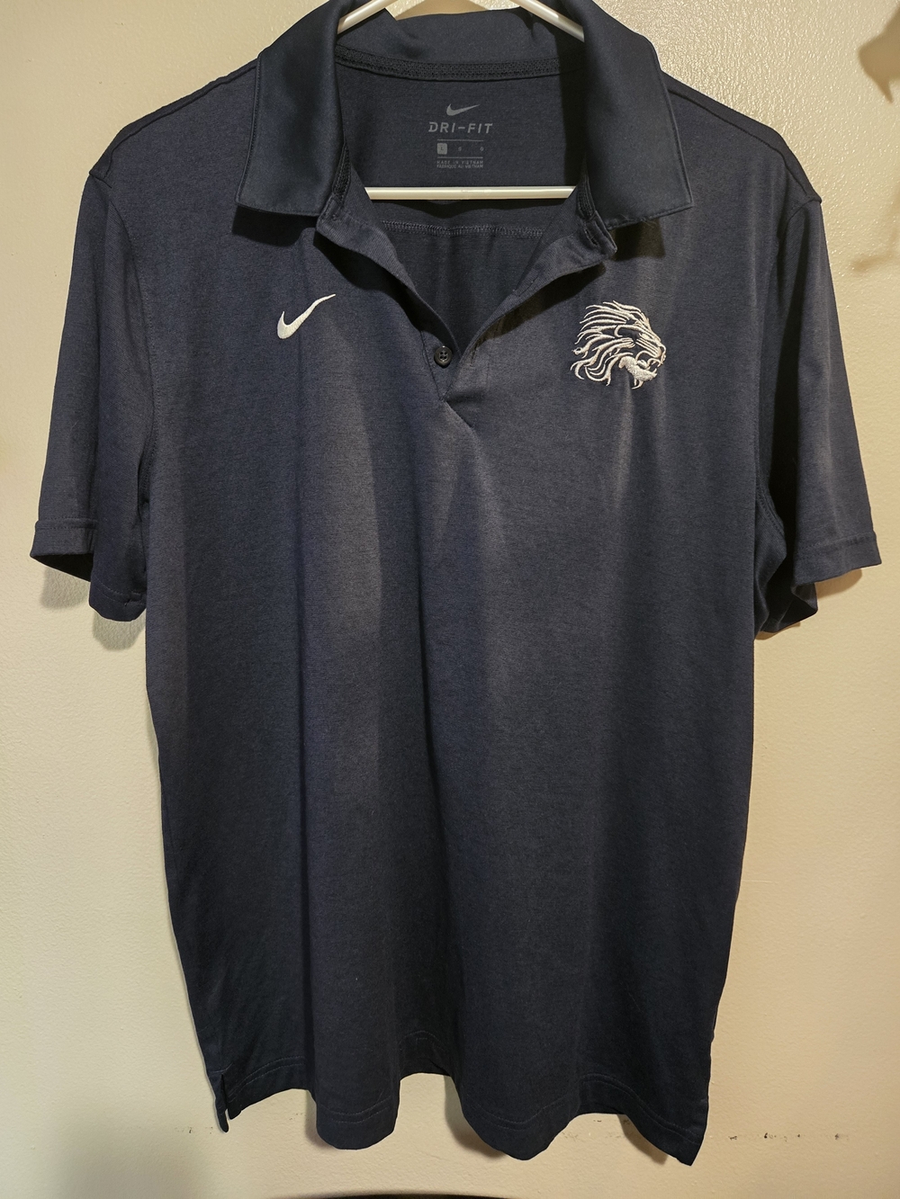 Nike Dri-FIT Men's Navy Polo with Lion Logo Size Large